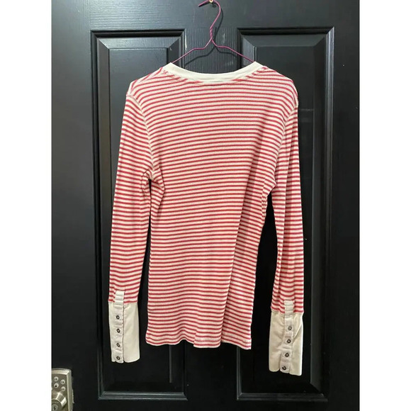 Sundance red & White Elemental Joy ribbed Striped Thermal Crew Neck shirt M - Picture 4 of 6